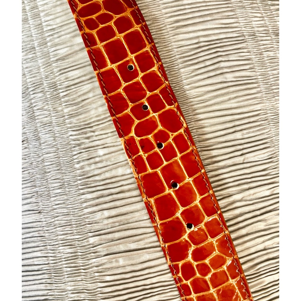 Genuine Leather Rust Garuglieri Italian Made Crocodile Pattern Embossed Belt-MED - Picture 10 of 12